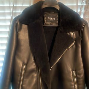 Guess leather fur black jacket